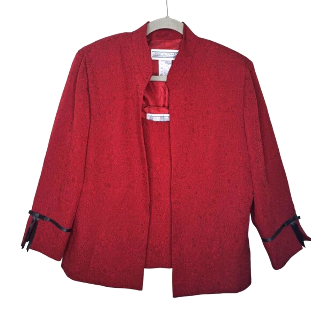 Jessica Howard Red Patterned 2 Piece Office Blazer Set Size 14